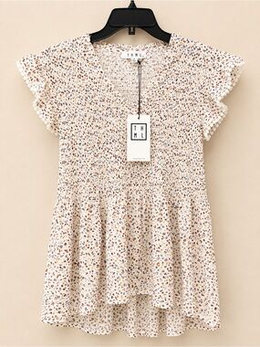 THML Cream Floral Smocked Dress with Multicolor Spot Print